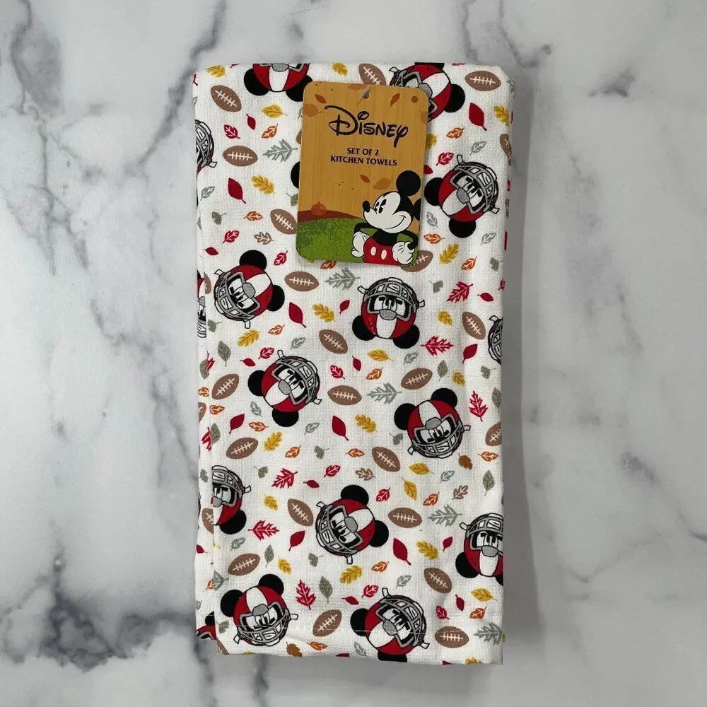 Disney Mickey Mouse Fall Football Kitchen Towels Set 2 Autumn‎ Leaves Football
